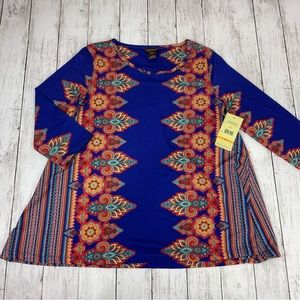 Multiples Small Tunic Blouse Women’s Shirt Top Fall Boho Tribal Floral